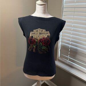Harley-Davidson Black Muscle Tee with Rose Graphic